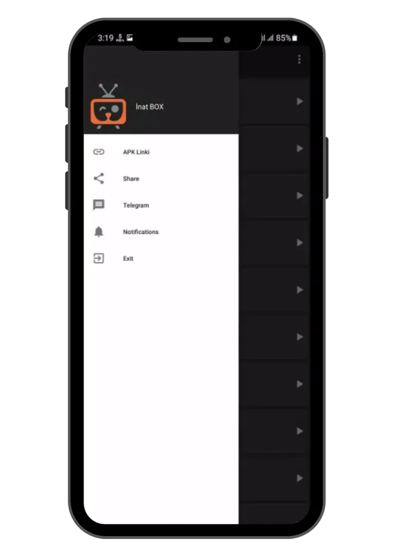 InatBox TV APK Menüsü